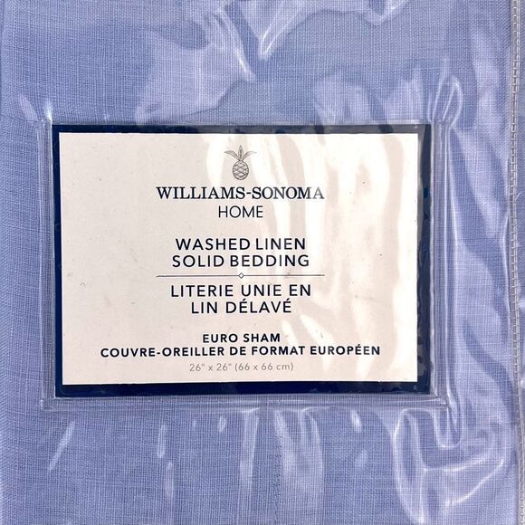 Williams Sonoma Washed Linen Euro Sham Blue 26x26 New - Picture 2 of 4